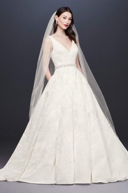 Satin Ball Gown Wedding Dress with Plunging V-Neck CWG813