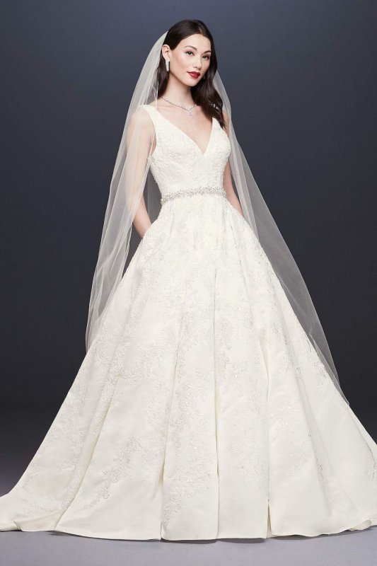 Satin Ball Gown Wedding Dress with Plunging V-Neck CWG813