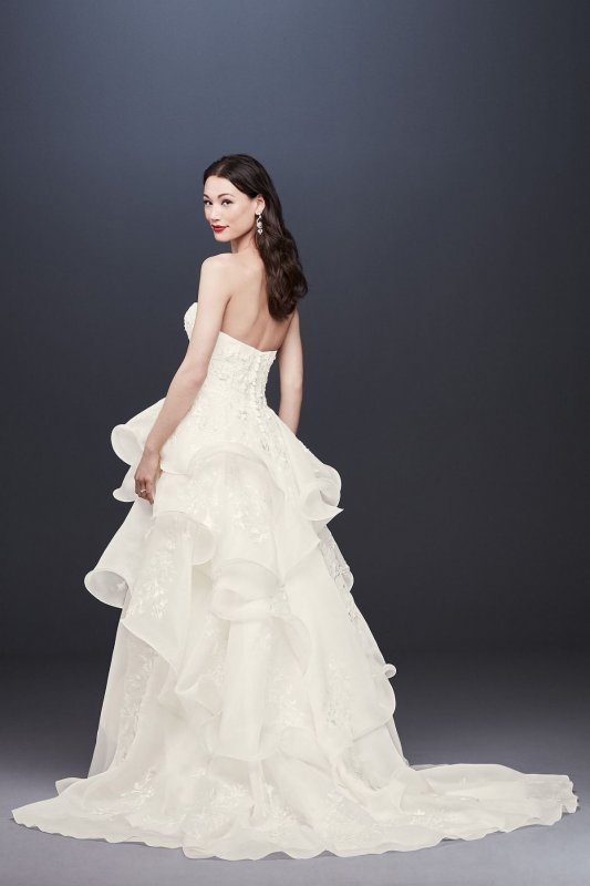 Floral Applique Wedding Dress with Tiered Skirt CWG822