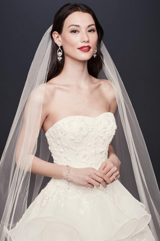 Floral Applique Wedding Dress with Tiered Skirt CWG822