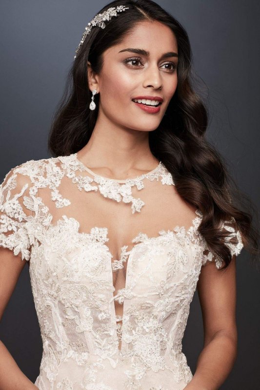 Lace Illusion Cap Sleeve Ball Gown Wedding Dress CWG833