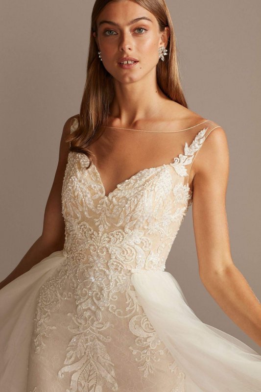 Lace Sheath Wedding Dress with Tulle Overskirt CWG850