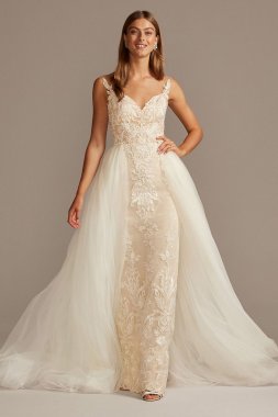 Lace Sheath Wedding Dress with Tulle Overskirt CWG850