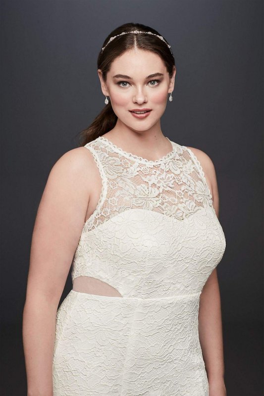 Illusion Corded Lace Trumpet Plus Size Dress DB19799W