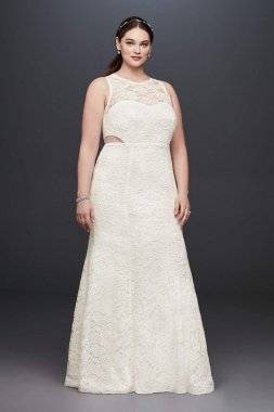 Illusion Corded Lace Trumpet Plus Size Dress DB19799W