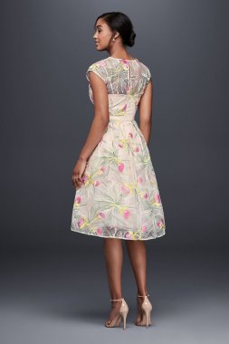 Embroidered Organza Fit-and-Flare Midi Dress Harlyn DE22835B