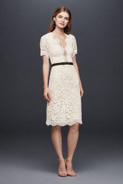 Illusion Lace Shift Dress with Contrast Ribbon DS870029