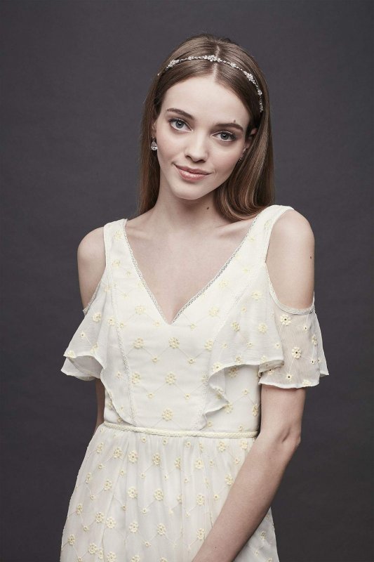 Chiffon Eyelet Sheath Wedding Dress with Ruffles DS870038