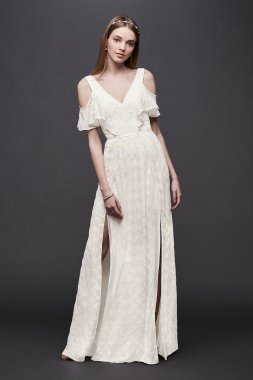 Chiffon Eyelet Sheath Wedding Dress with Ruffles DS870038