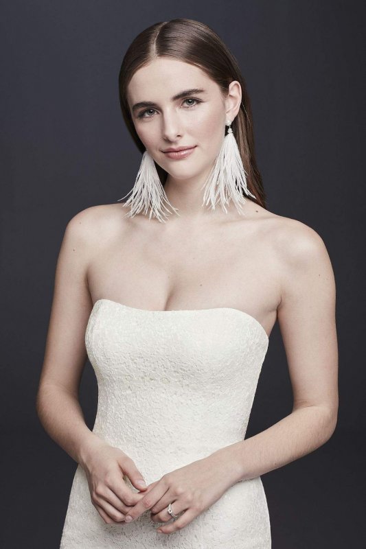 Strapless Lace Wedding Dress with Ostrich Feathers DS870043