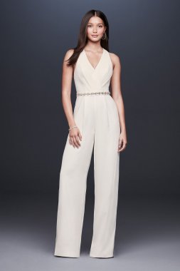 Racerback Crepe Jumpsuit with Crystal Belt DS870065