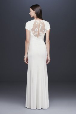 Crepe Sheath Gown with Embroidered Illusion Slit DS870092