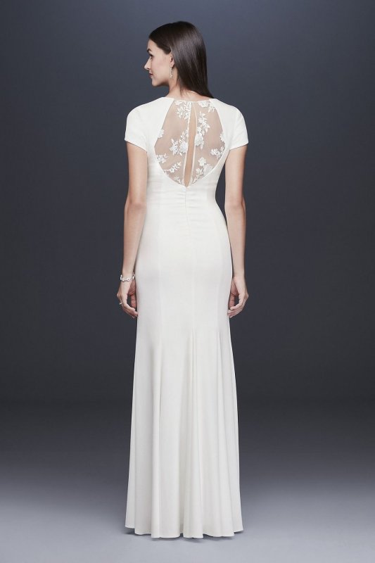 Crepe Sheath Gown with Embroidered Illusion Slit DS870092