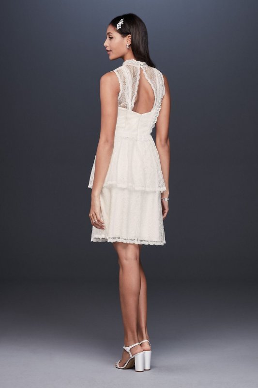 Tiered Lace Short Dress with Illusion High Neck DS870109