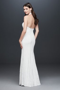 Low Back Eyelash Lace Halter Sheath Dress DS870149