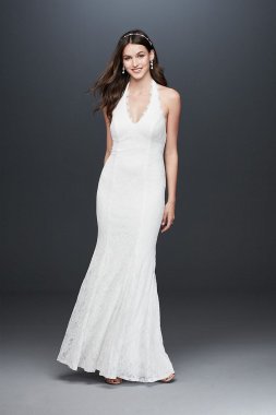 Low Back Eyelash Lace Halter Sheath Dress DS870149