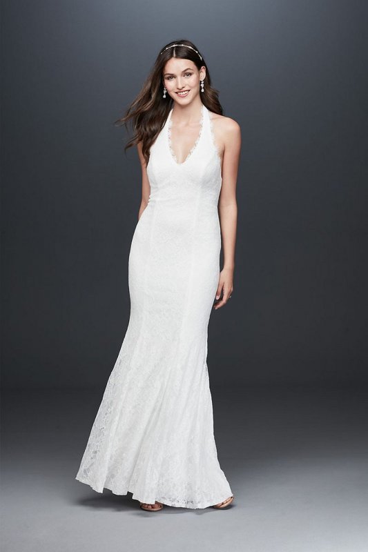 Low Back Eyelash Lace Halter Sheath Dress DS870149