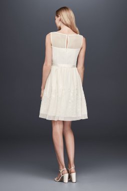 Illusion Bodice Short A-Line Dress with Embroidery EJ8M7573
