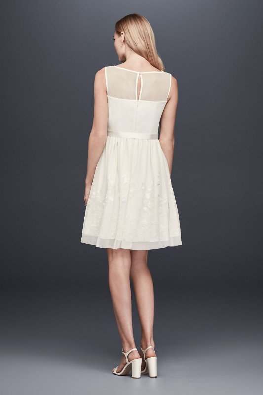 Illusion Bodice Short A-Line Dress with Embroidery EJ8M7573