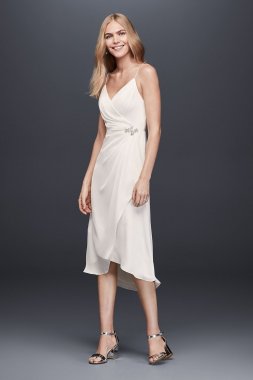 Ruched Charmeuse Sheath Dress with Brooch INT19665