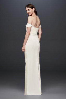 Draped Off-The-Shoulder Crepe Sheath Gown INT19673