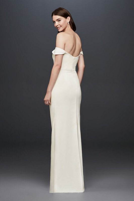 Draped Off-The-Shoulder Crepe Sheath Gown INT19673