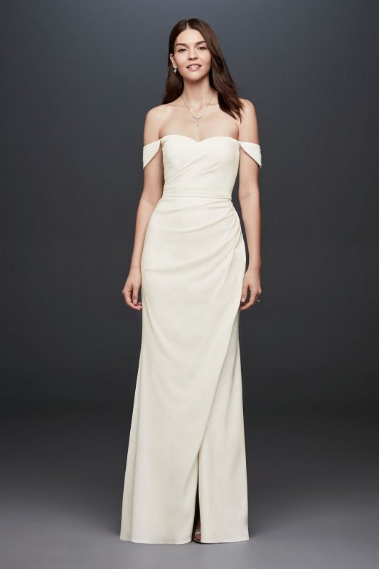 Draped Off-The-Shoulder Crepe Sheath Gown INT19673