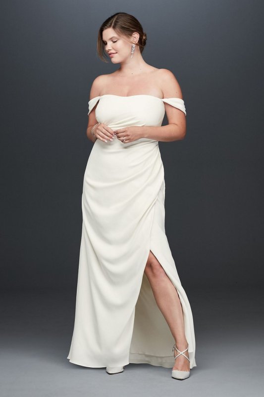 Draped Off the Shoulder Plus Size Crepe Gown INT19673W