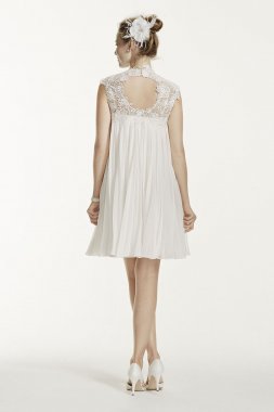 High Neck Chiffon Short Dress with Pleated Skirt KP3704
