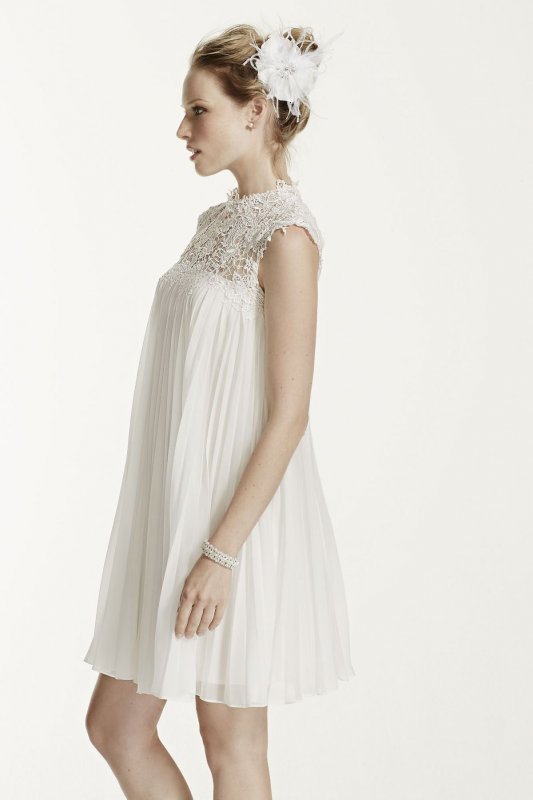High Neck Chiffon Short Dress with Pleated Skirt KP3704