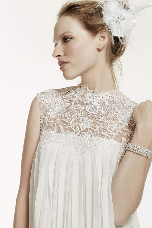 High Neck Chiffon Short Dress with Pleated Skirt KP3704