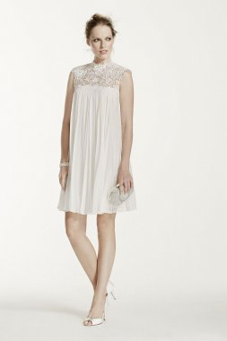 High Neck Chiffon Short Dress with Pleated Skirt KP3704