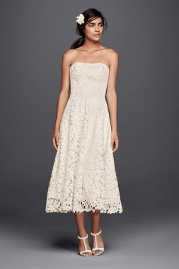 Floral Cutout Lace Tea Length Wedding Dress KP3784