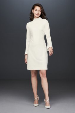 Pearl Mock-Neck Short Dress with Bell-Sleeves Karl Lagerfeld Paris LD7C11S9