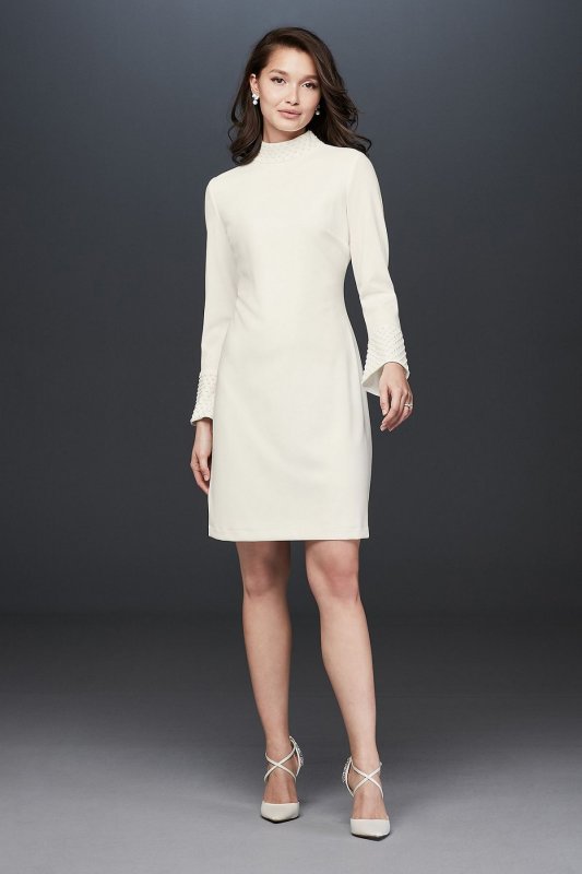 Pearl Mock-Neck Short Dress with Bell-Sleeves Karl Lagerfeld Paris LD7C11S9