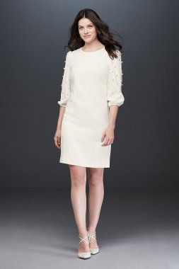 Pearl Embellished Balloon-Sleeve Sheath Dress Karl Lagerfeld Paris LD8E29Y6