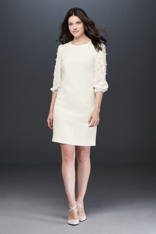Pearl Embellished Balloon-Sleeve Sheath Dress Karl Lagerfeld Paris LD8E29Y6