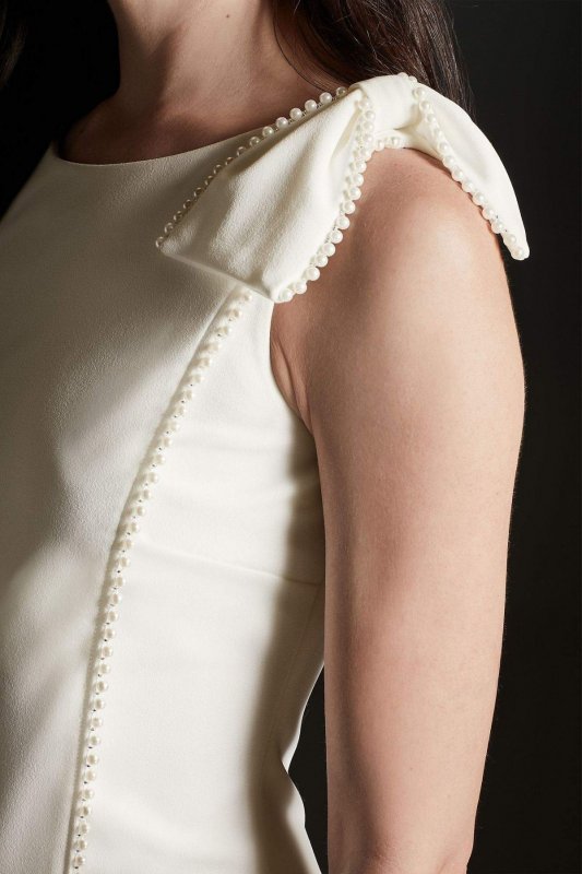 Pearl Trimmed Tank Sheath Dress with Bow Karl Lagerfeld Paris LD8X2081