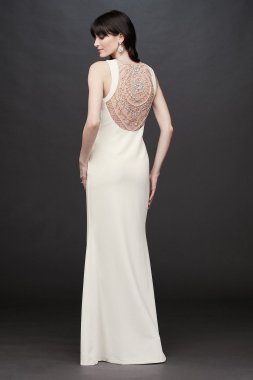 Beaded Illusion Back Stretch Crepe Sheath Gown Aidan Mattox MD1E203806