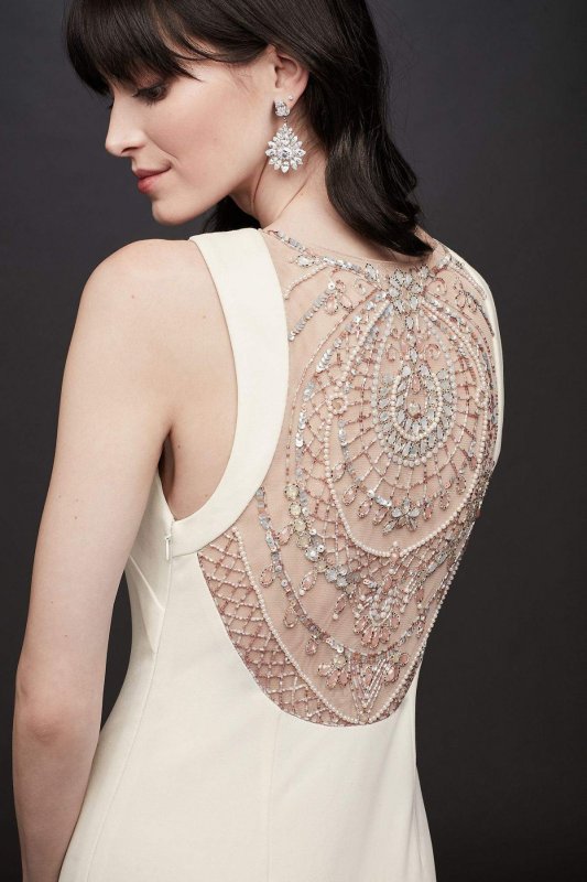 Beaded Illusion Back Stretch Crepe Sheath Gown Aidan Mattox MD1E203806