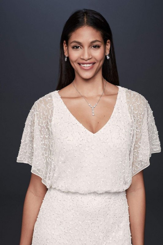 Short Sequin V-Neck Dress with Blouson Bodice MD2E202200