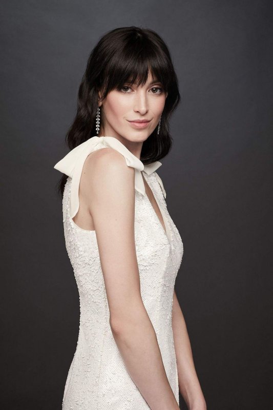 Sequin V-Neck Short Tank Dress with Chiffon Bows Aidan Mattox MN1E204631