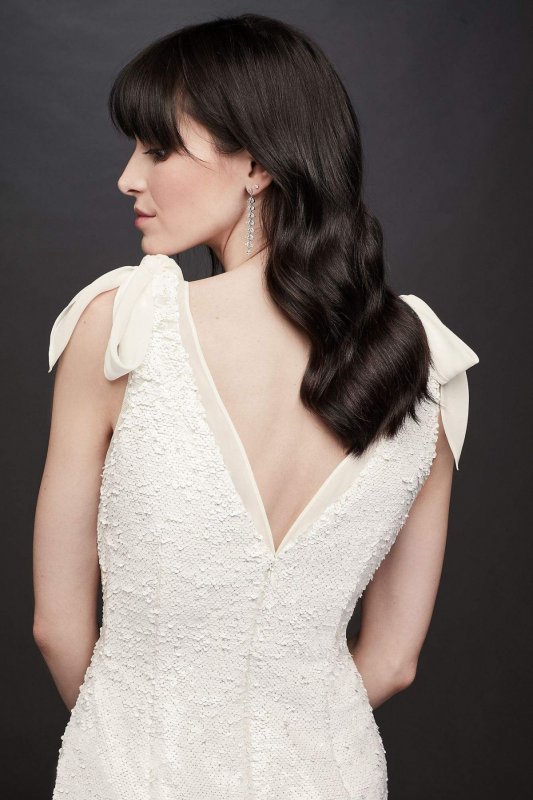 Sequin V-Neck Short Tank Dress with Chiffon Bows Aidan Mattox MN1E204631