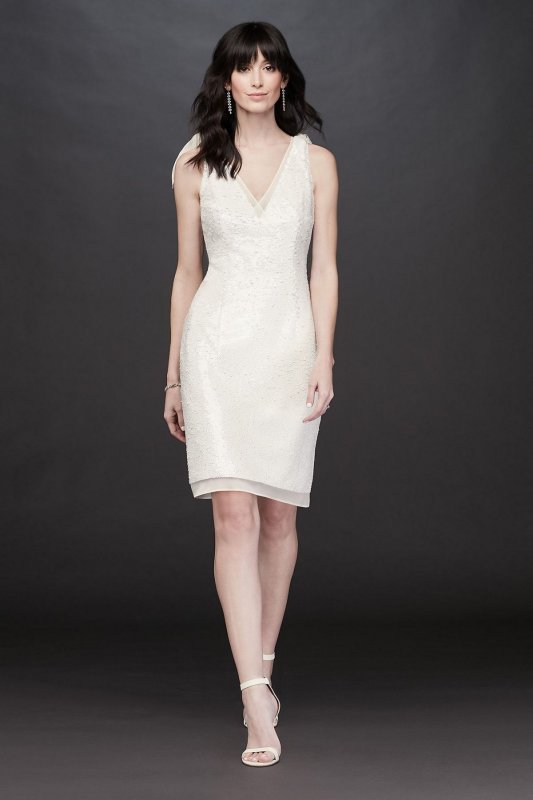 Sequin V-Neck Short Tank Dress with Chiffon Bows Aidan Mattox MN1E204631