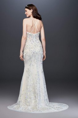 Embroidered and Beaded Lace Sheath Wedding Dress MS251185