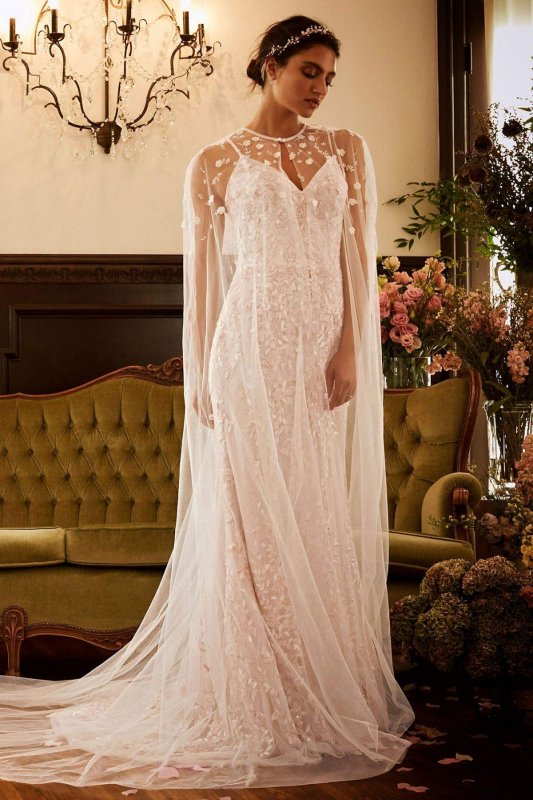 Embroidered and Beaded Lace Sheath Wedding Dress MS251185