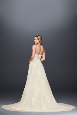 Trailing Floral Lace Wedding Gown with Capelet MS251186