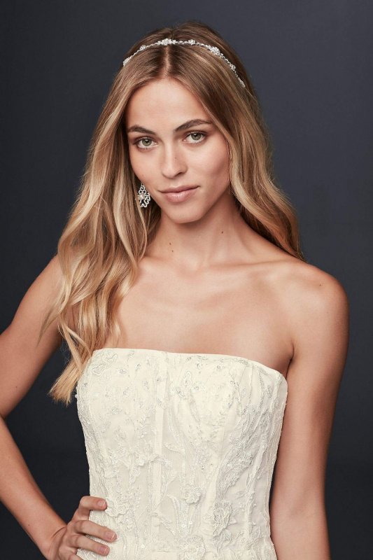 Trailing Floral Lace Wedding Gown with Capelet MS251186