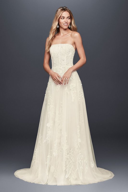 Trailing Floral Lace Wedding Gown with Capelet MS251186