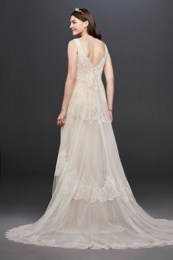 Banded Eyelash Lace Layered Wedding Dress MS251189